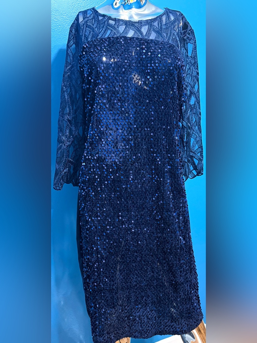 Elegant Sequin Navy Blue Women's Dress XL